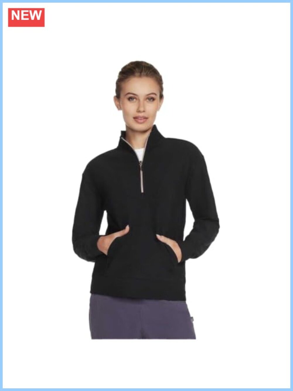 Luxe Rib 1/4 Zip Pullover Mock Neck Kangaroo Pocket Active Sweatshirt